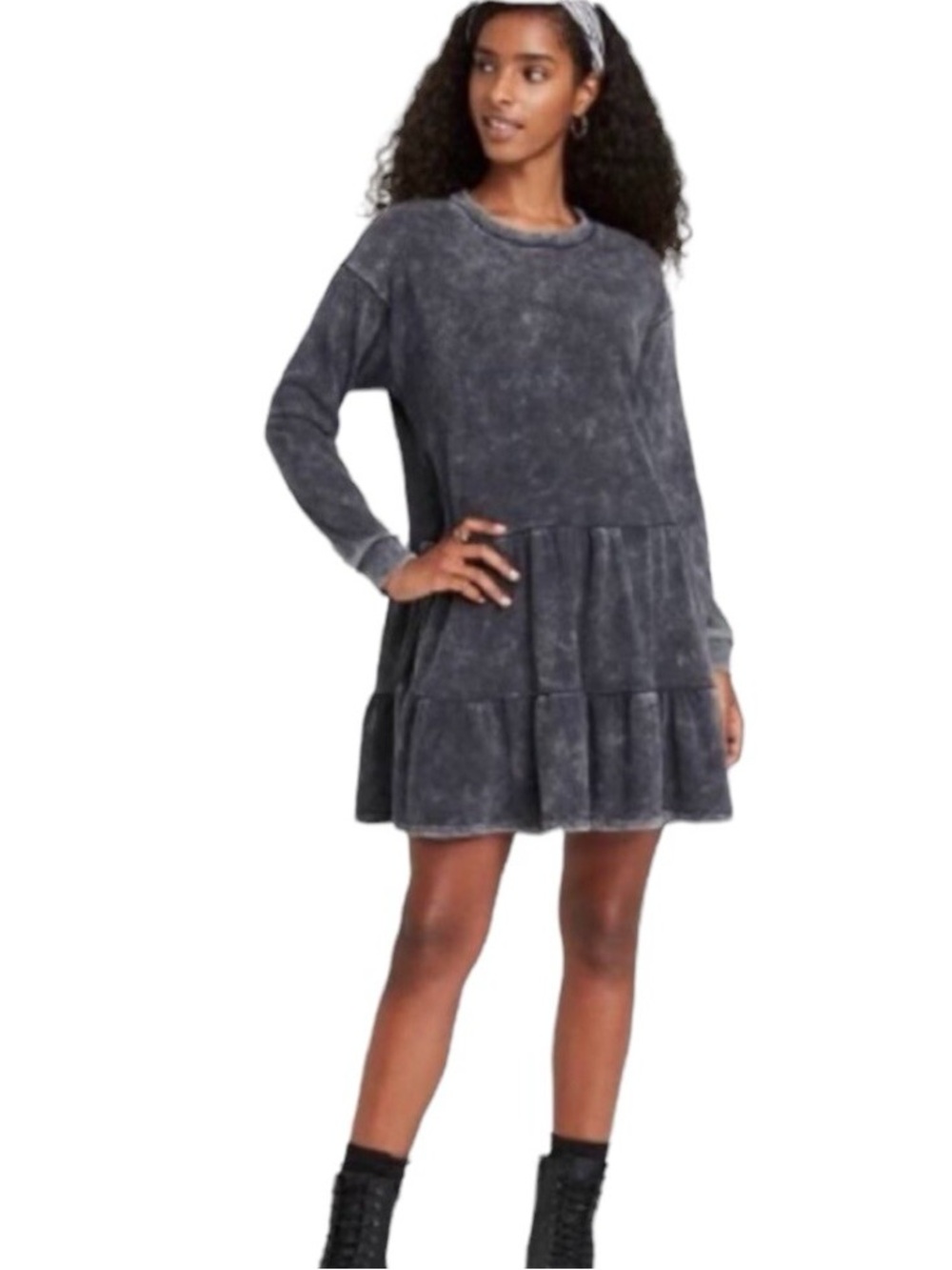 Wild Fable Washed Charcoal Tiered Sweatshirt Dress